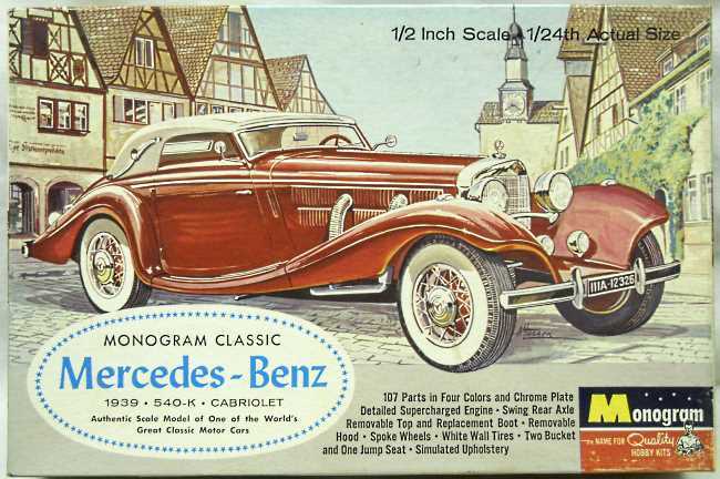 Monogram 1/24 1939 Mercedes-Benz 540-K Supercharged Cabriolet - Four Star Issue, PC87-298 plastic model kit